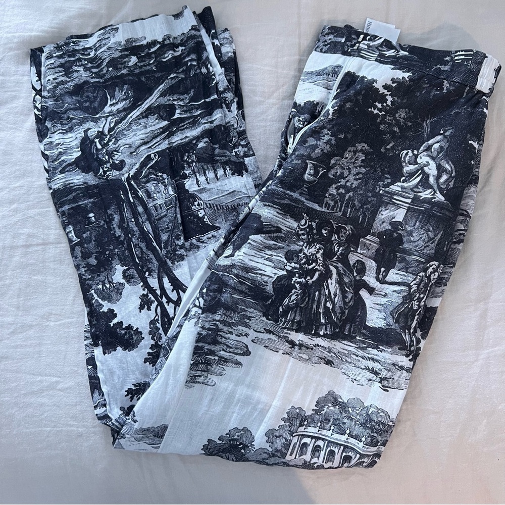 COS Black and White Toile Linen Pants